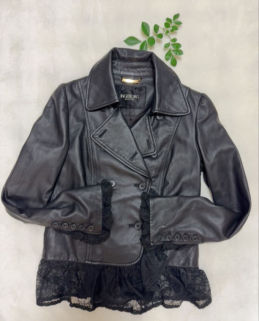 美品 INGEBORG インゲボルグ バテンレース ラムレザー ジャケット 9号
