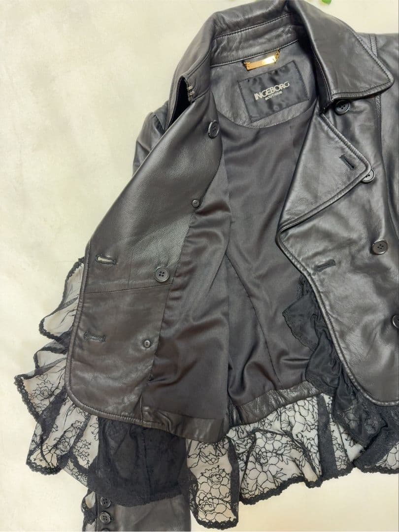 美品 INGEBORG インゲボルグ バテンレース ラムレザー ジャケット 9号
