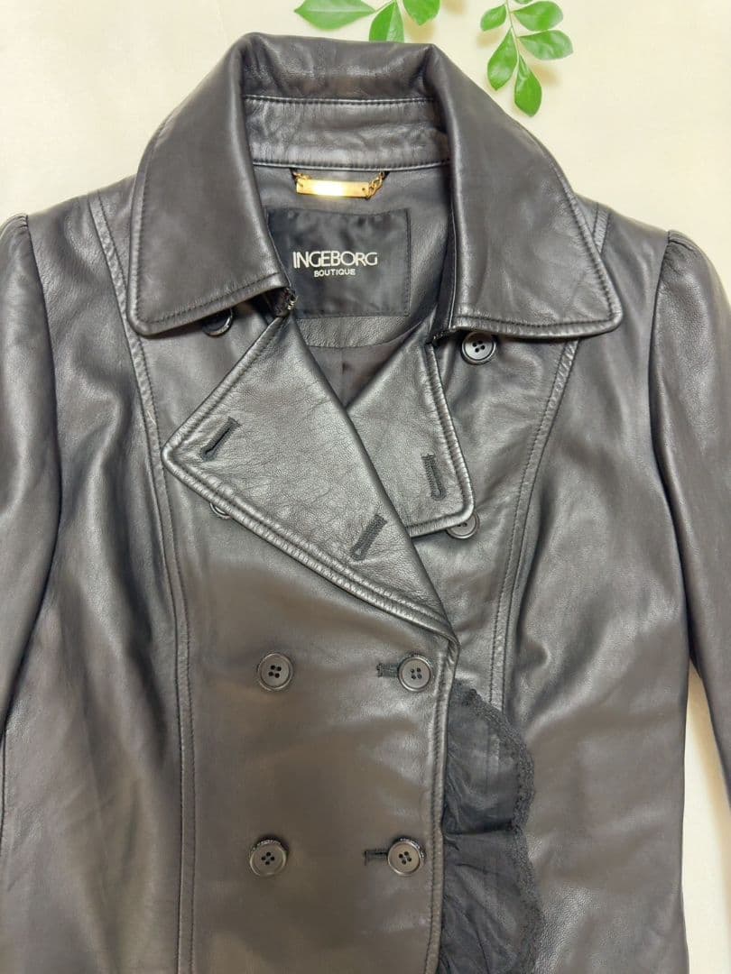 美品 INGEBORG インゲボルグ バテンレース ラムレザー ジャケット 9号