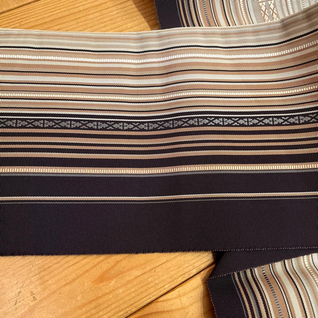 本場筑前博多織 名古屋帯 未使用品　シックな多色縞 モダン 洒落帯