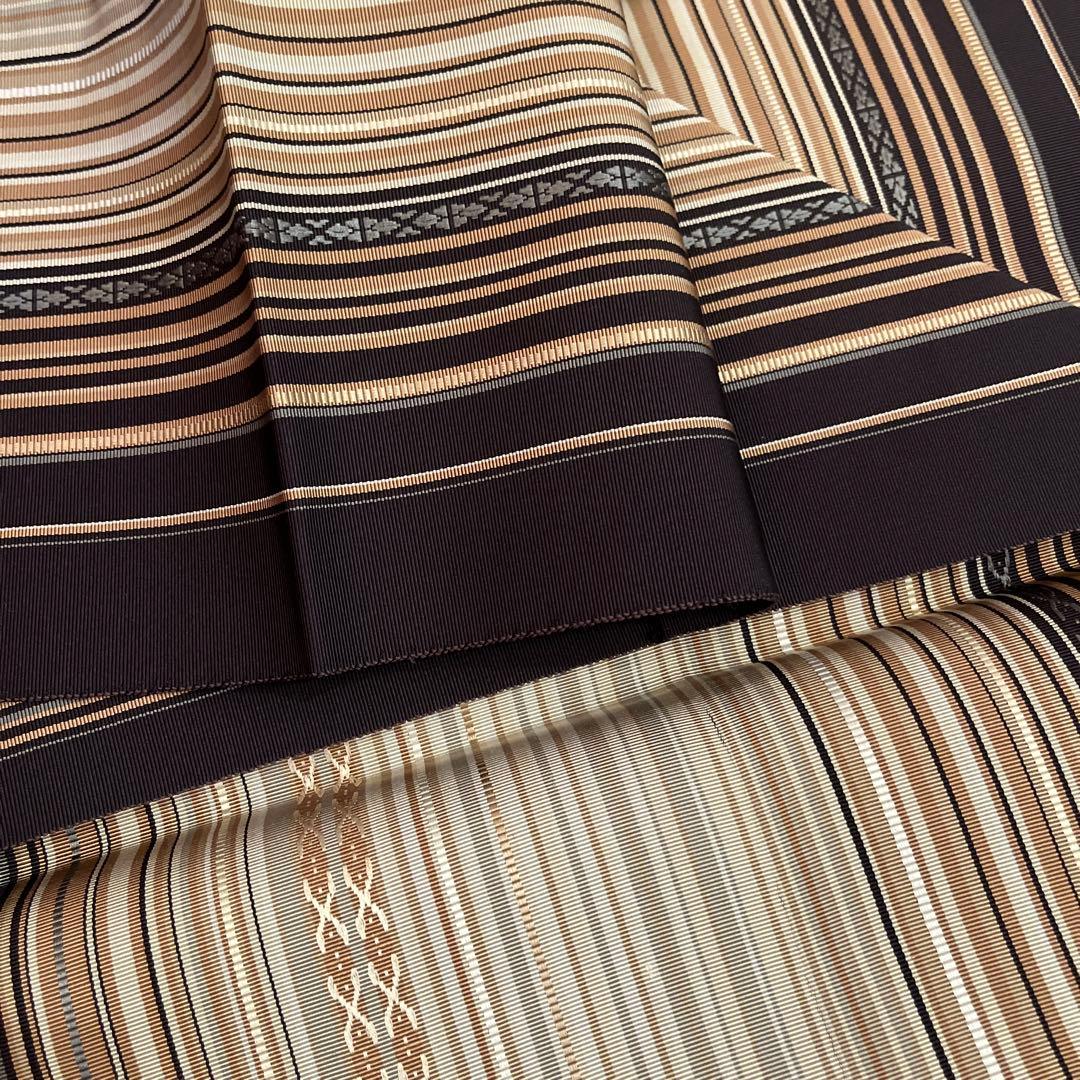 本場筑前博多織 名古屋帯 未使用品　シックな多色縞 モダン 洒落帯