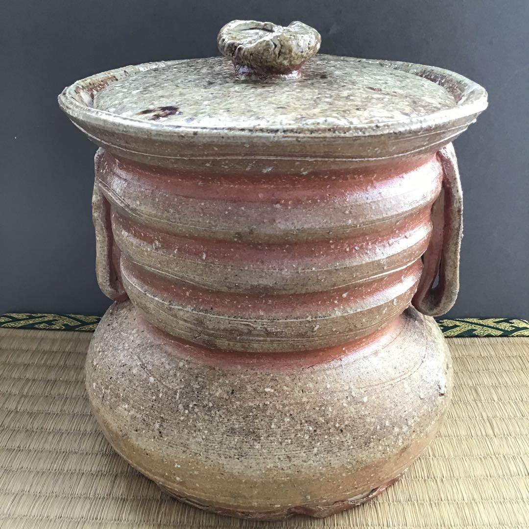 茶道具　水指　信楽耳付水指　四代高橋楽斎作　栞　共箱　S107MS