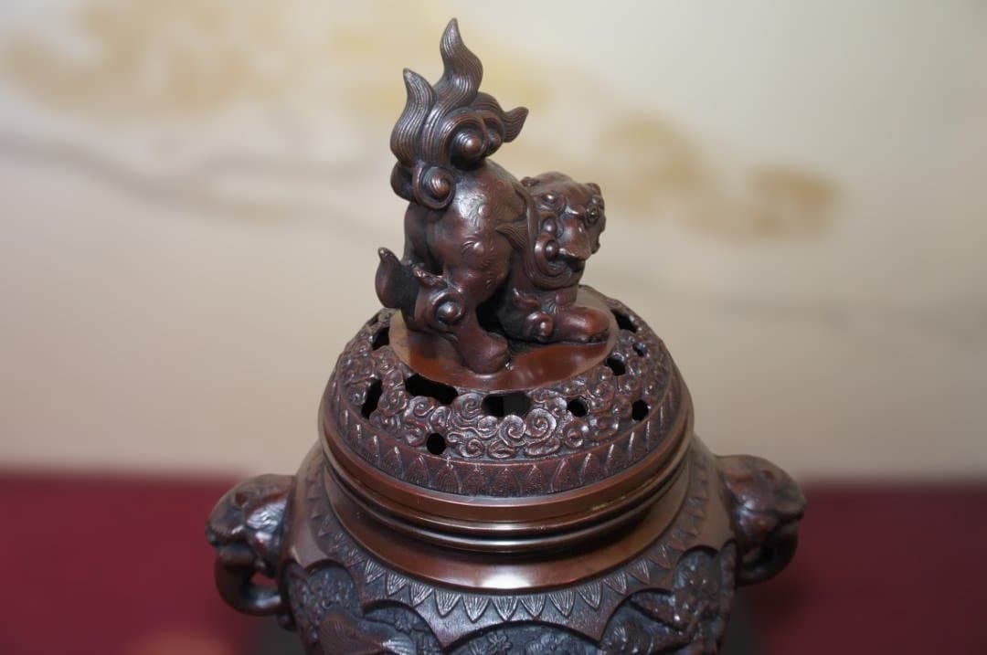 ★美品 高岡銅器 瑞峰作 新特大花鳥 高級銅製香炉 工芸作家造送料込み