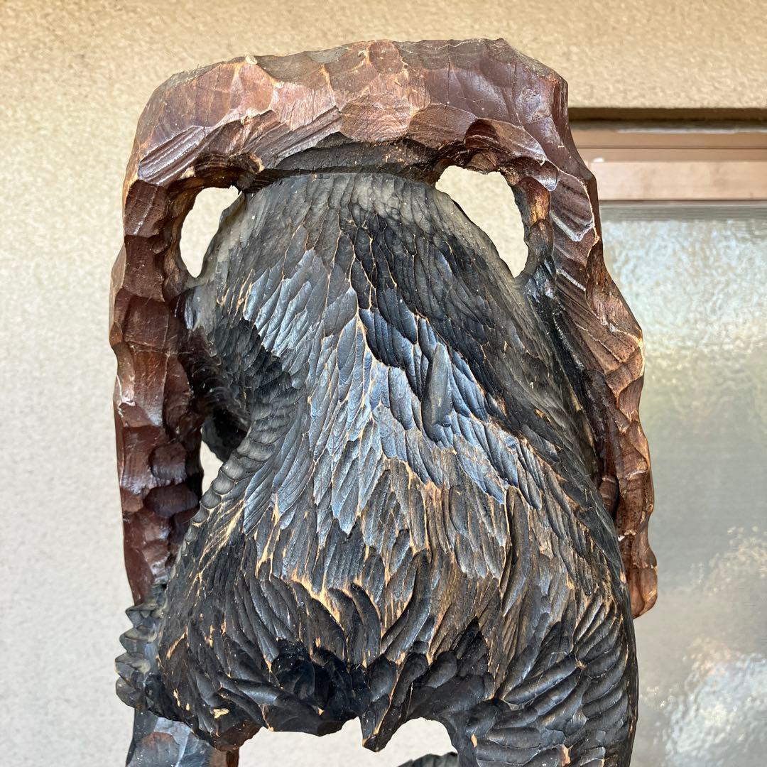 昭和レトロ 秀樹作 木製 木彫り 一刀彫 彫刻 クマ 熊 木登り熊 親子 縁起物