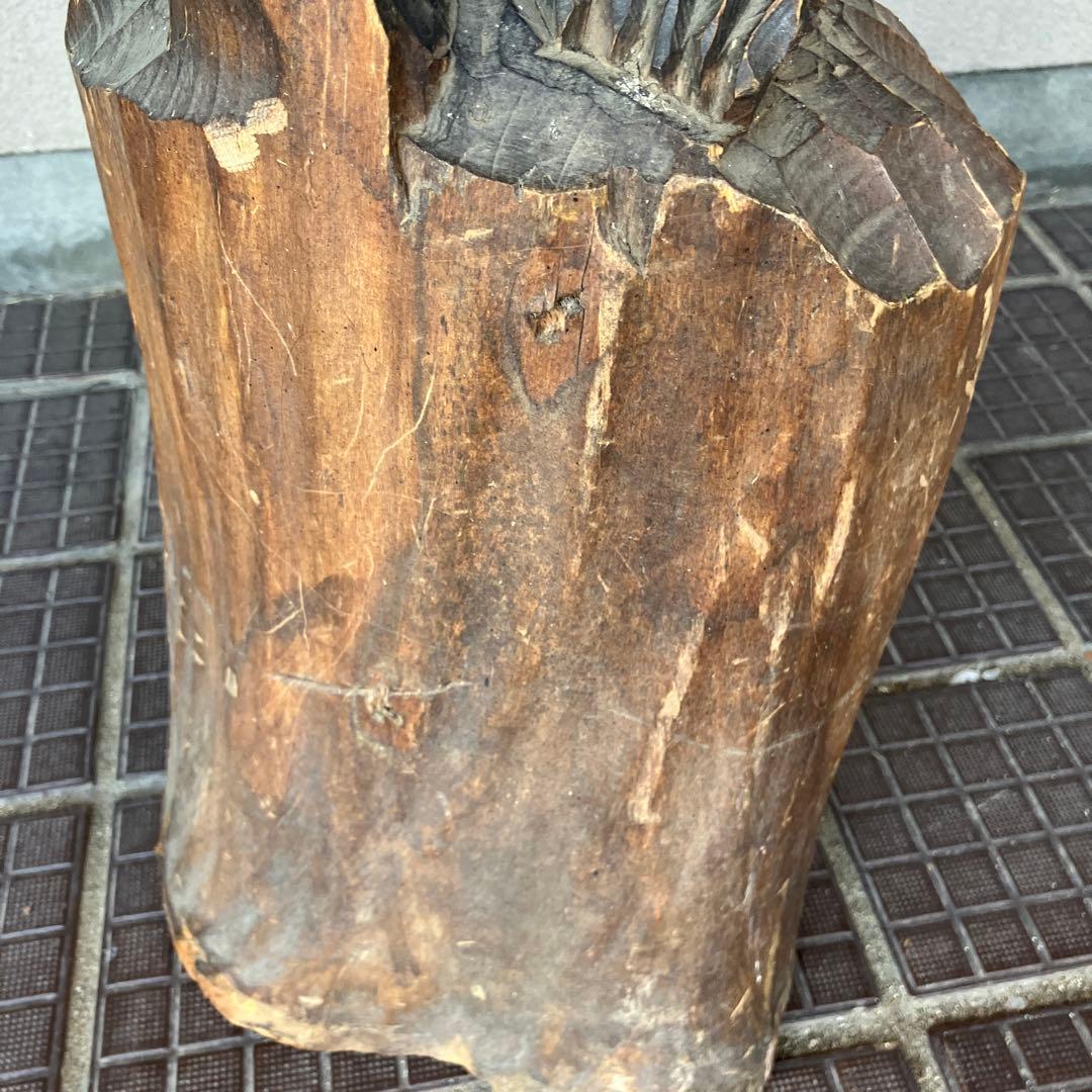 昭和レトロ 秀樹作 木製 木彫り 一刀彫 彫刻 クマ 熊 木登り熊 親子 縁起物