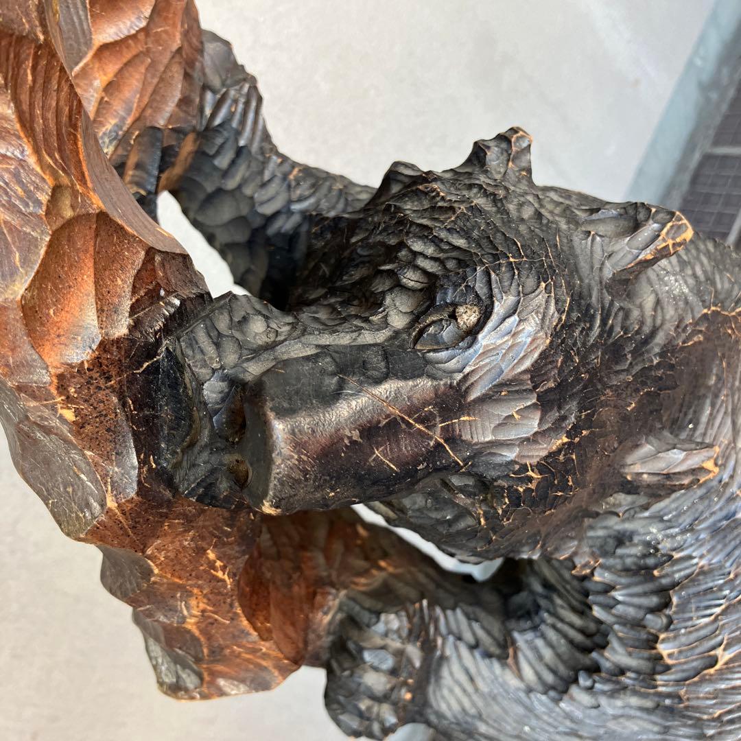 昭和レトロ 秀樹作 木製 木彫り 一刀彫 彫刻 クマ 熊 木登り熊 親子 縁起物