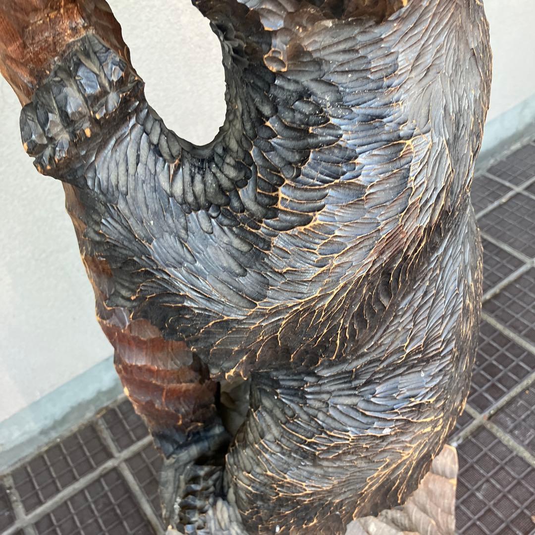 昭和レトロ 秀樹作 木製 木彫り 一刀彫 彫刻 クマ 熊 木登り熊 親子 縁起物