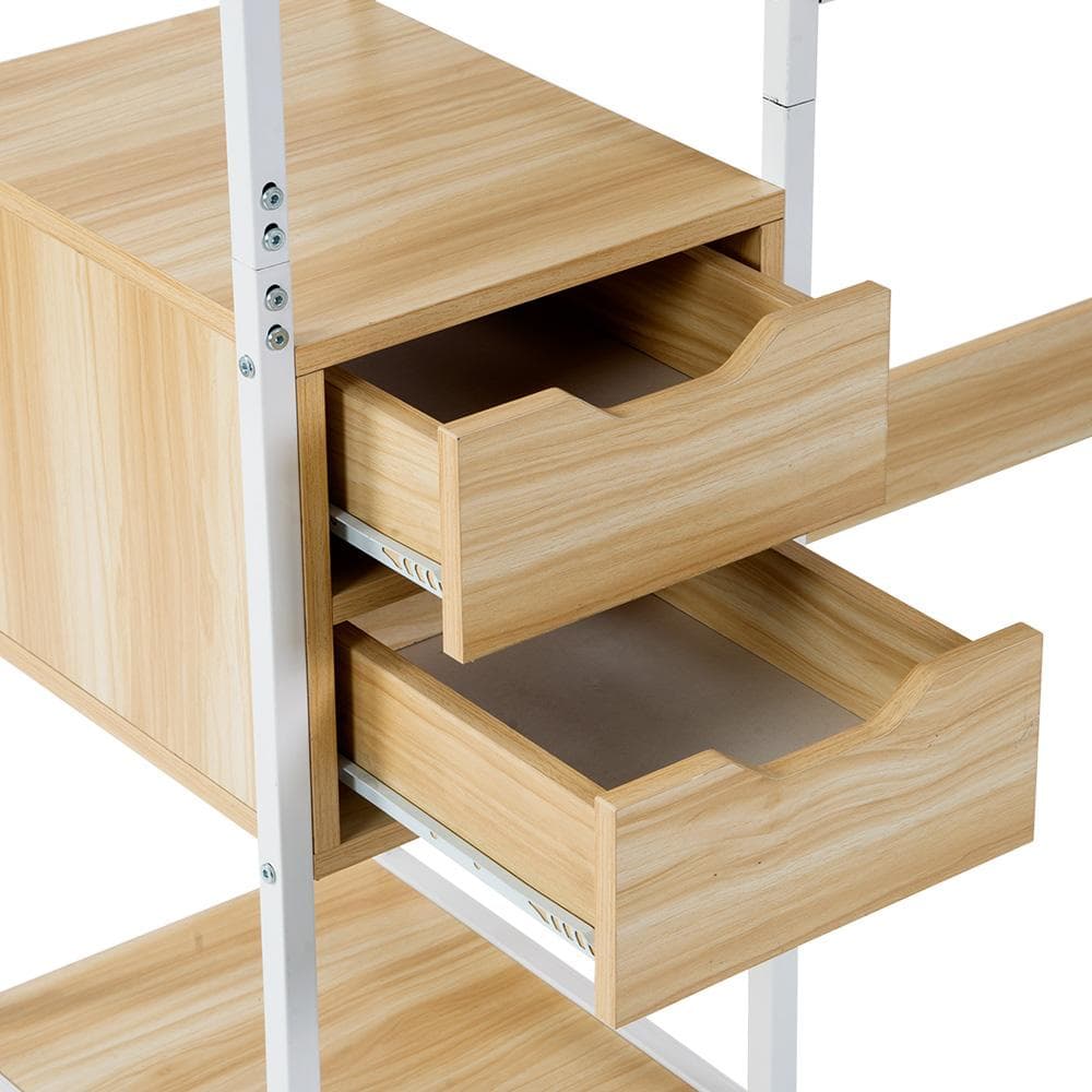 ナチュラル】パソコンデスク 引き出し付き　3段シェルフ付 パソコンデスク 木製