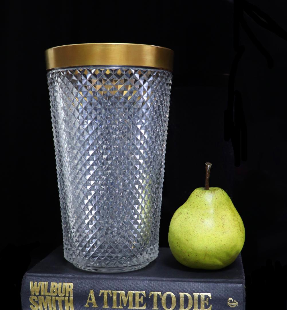 オールド・バカラ 1880年頃 切子装飾金縁大型壺21cm花瓶ギヤマンディアマン