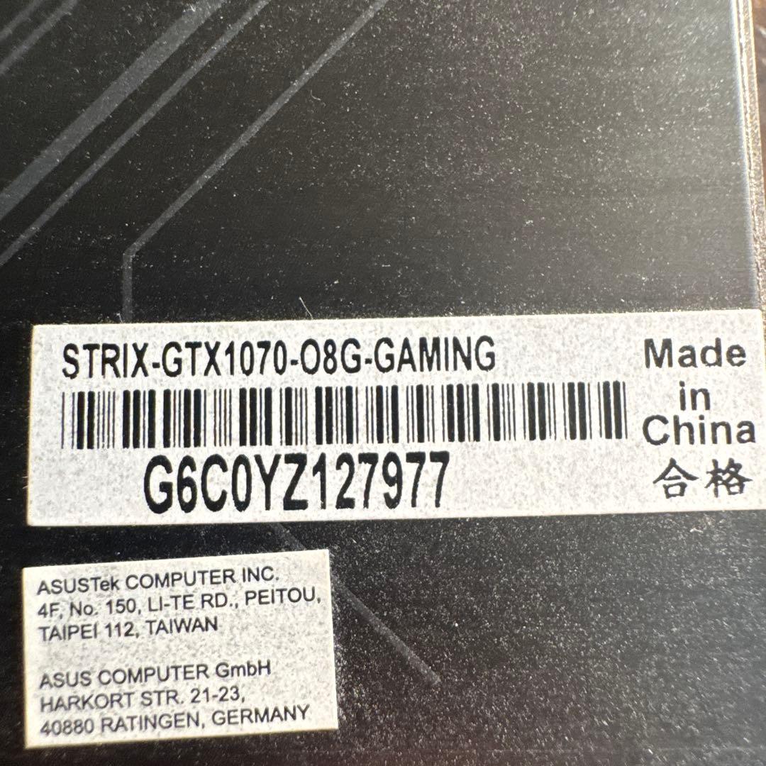 ASUS ROG STRIX GTX1070 O8G GAMING 動作確認済み