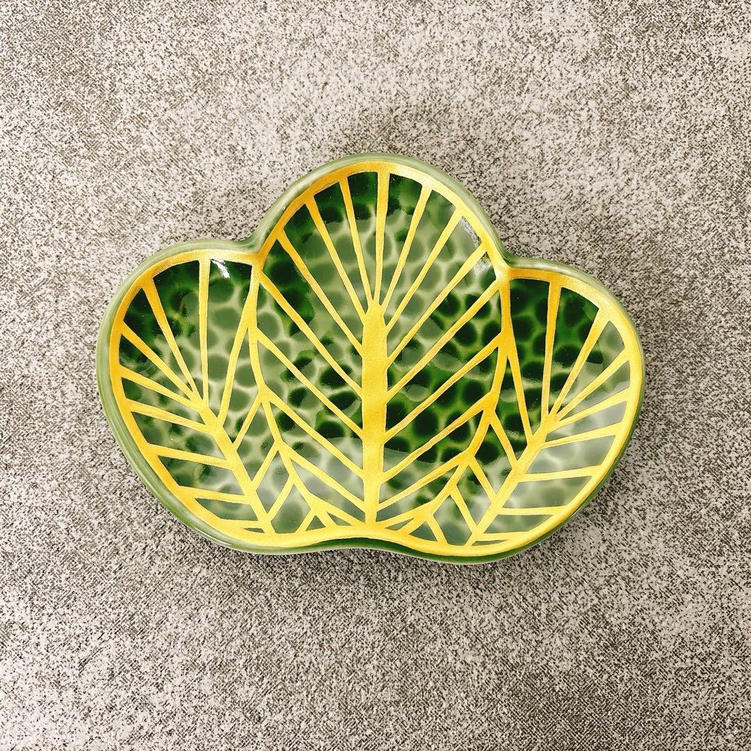 有田焼　幸楽窯　錦茶緑金松葉形前菜皿　銘々皿4点セット