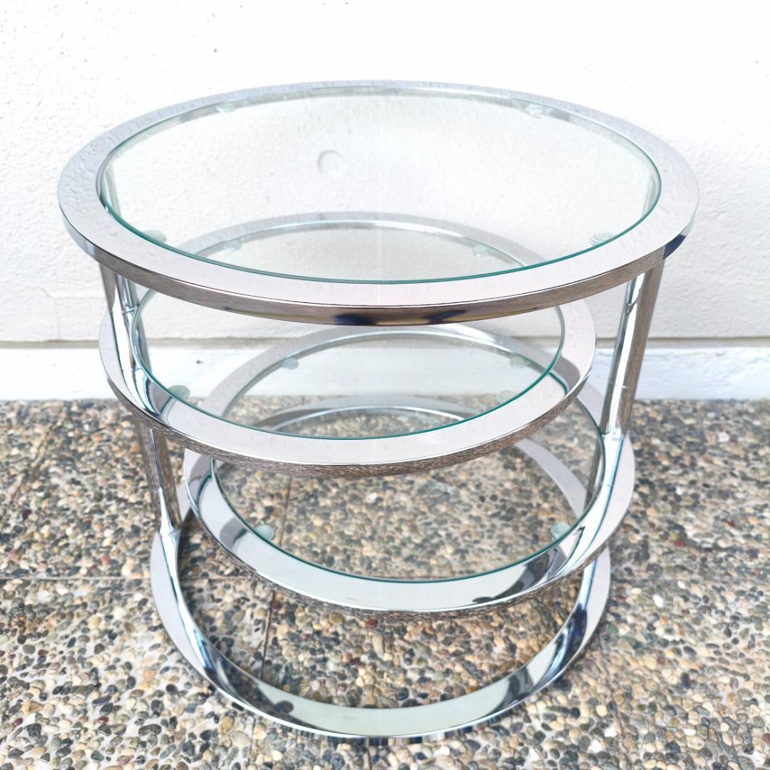 ミッドセンチュリー ラウンドテーブル 4段 サイドテーブル ガラステーブル