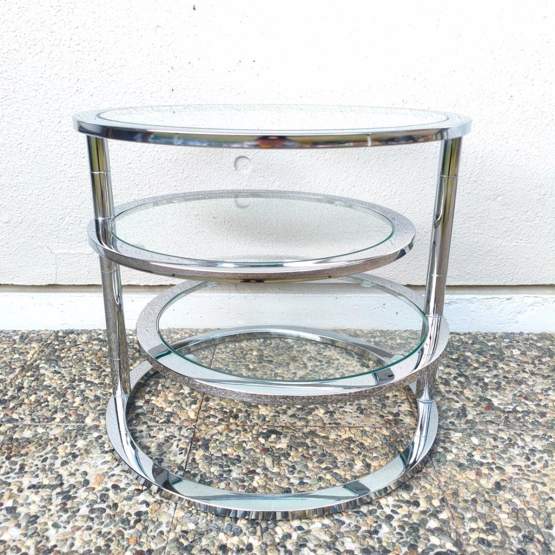 ミッドセンチュリー ラウンドテーブル 4段 サイドテーブル ガラステーブル