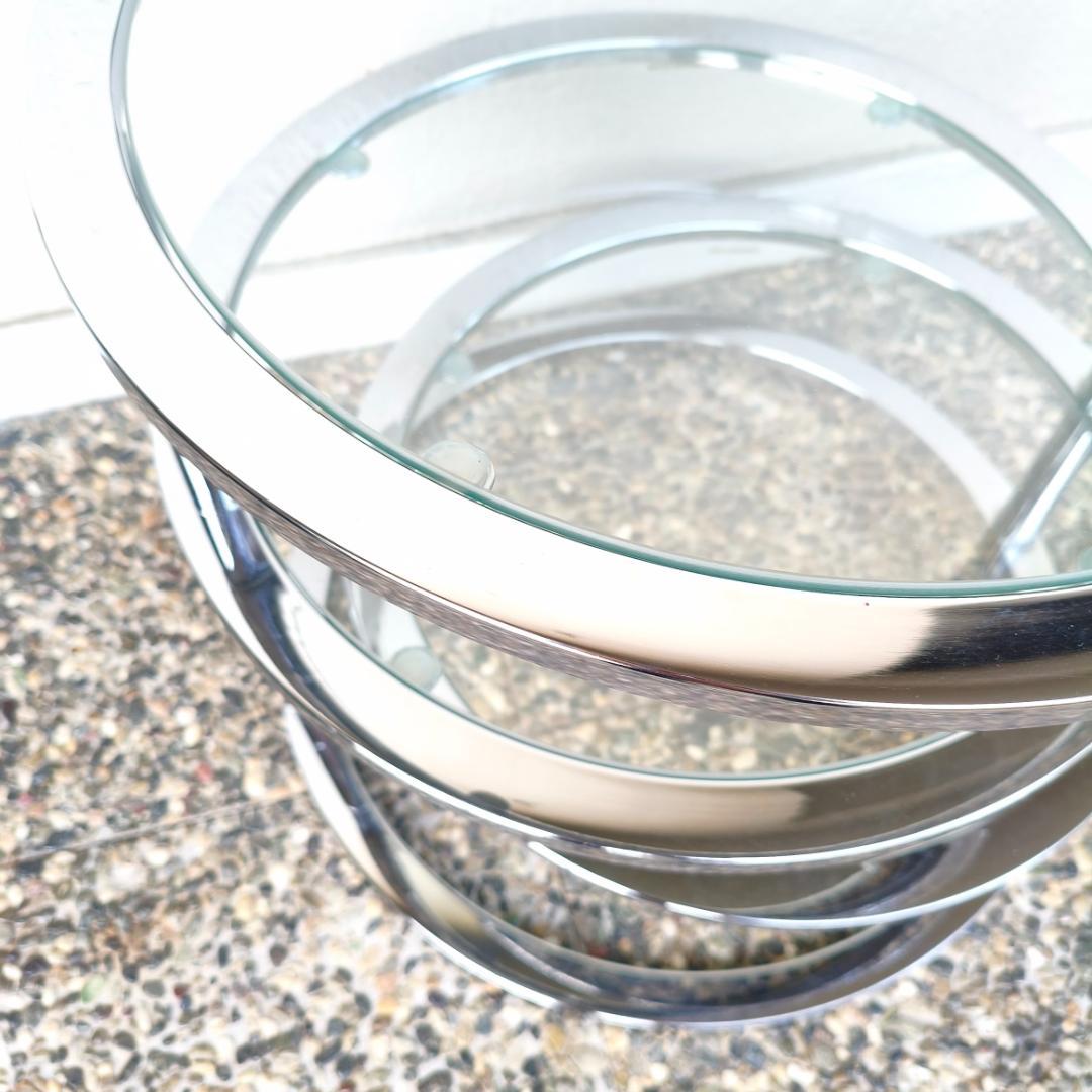 ミッドセンチュリー ラウンドテーブル 4段 サイドテーブル ガラステーブル