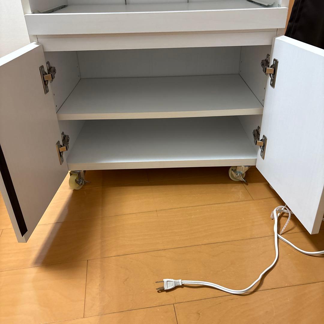ホワイトキッチンカウンターレンジ台食器棚キャスター付き
