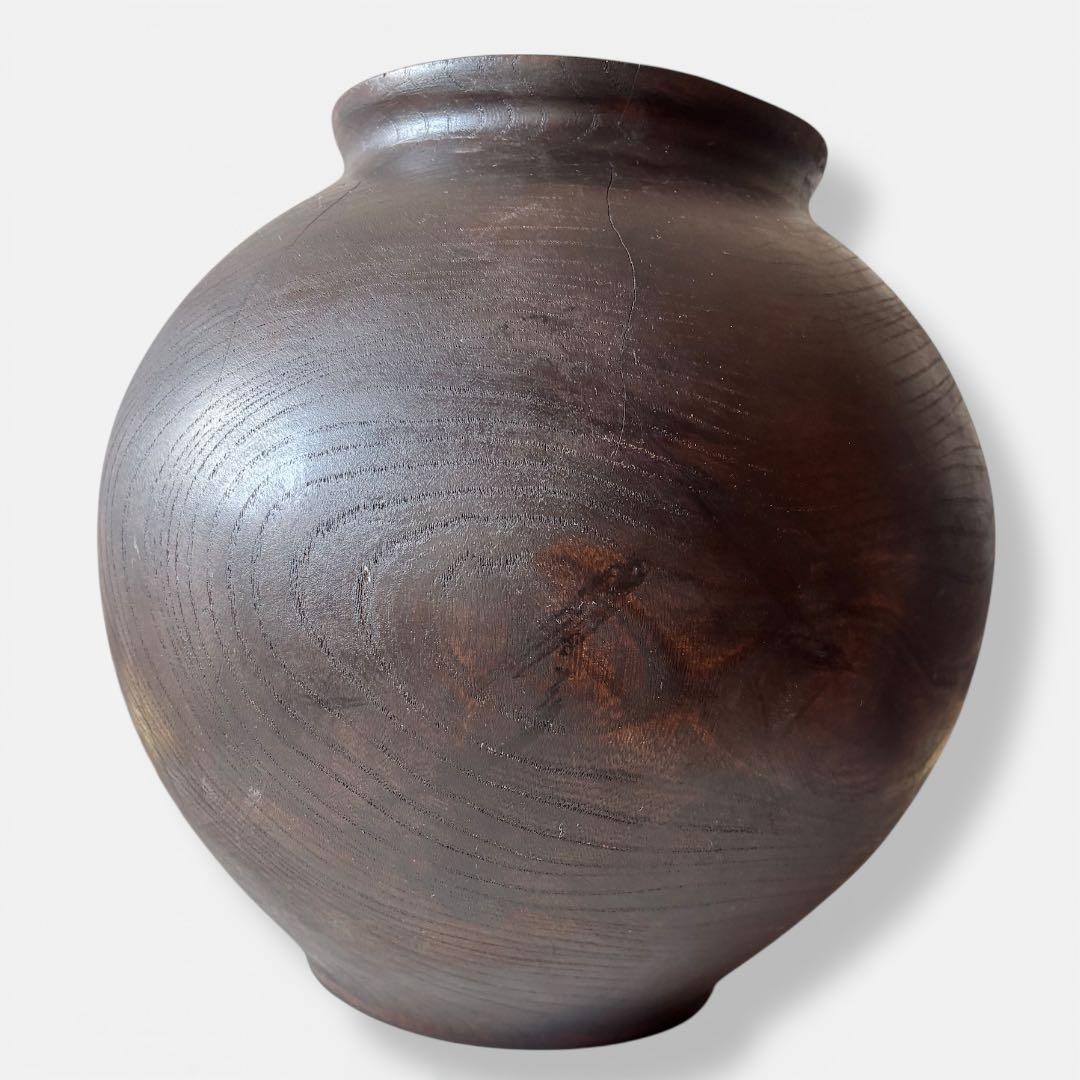 【民藝】古木 くり抜き 大壺 花器｜直径35cm｜銅筒入　水使用可｜プリミティブ