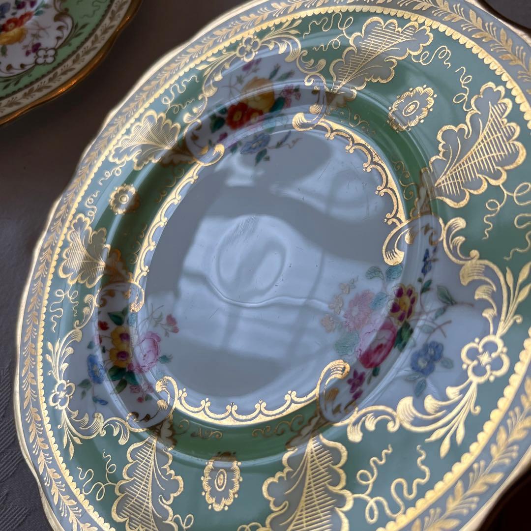 【コウルドン 】英国アンティーク ロココ　金彩 手描花絵 平皿　デザート皿　2枚