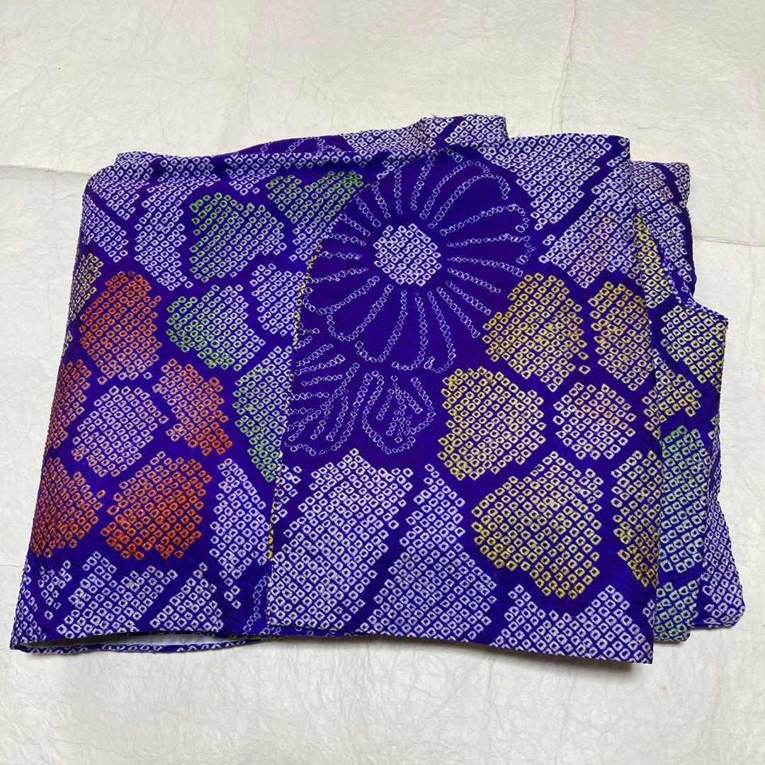 紫絞りの正絹振袖、レトロ、