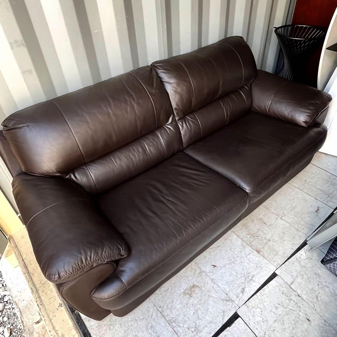 取付無料！IDC大塚家具 レザーワールド 北欧モダン 高級本革ブラウンソファ✨