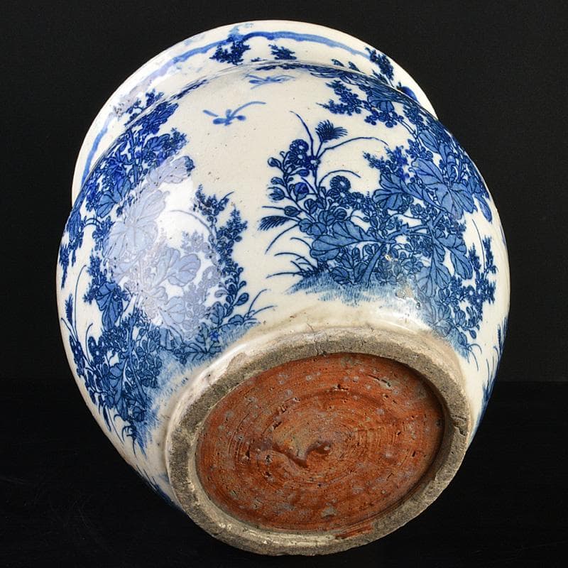 瀬戸焼　古瀬戸染付　菊文　壷　M　R7323F