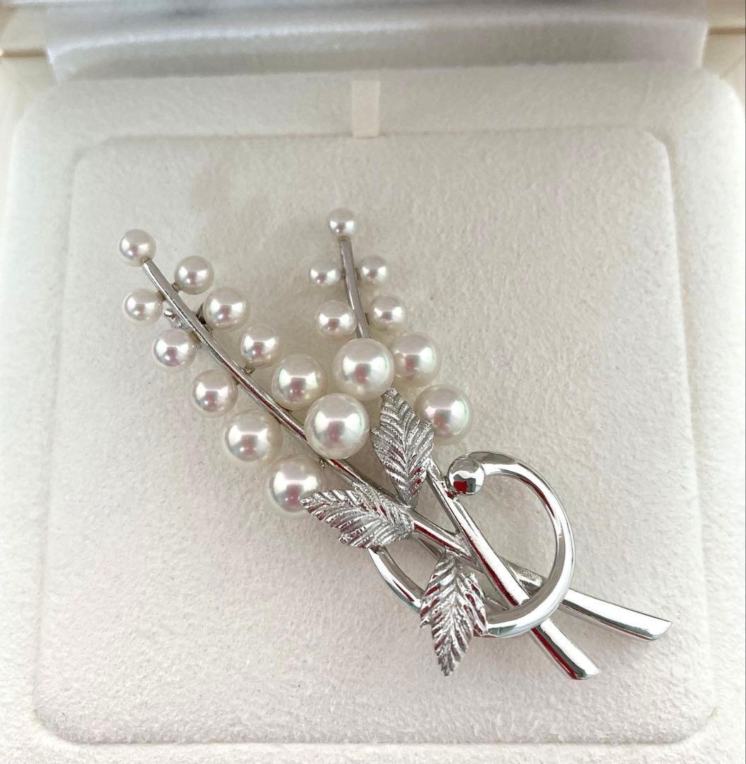 【極美品】ミキモト パール ベビーパール ブローチ ボタニカル フラワー リボン