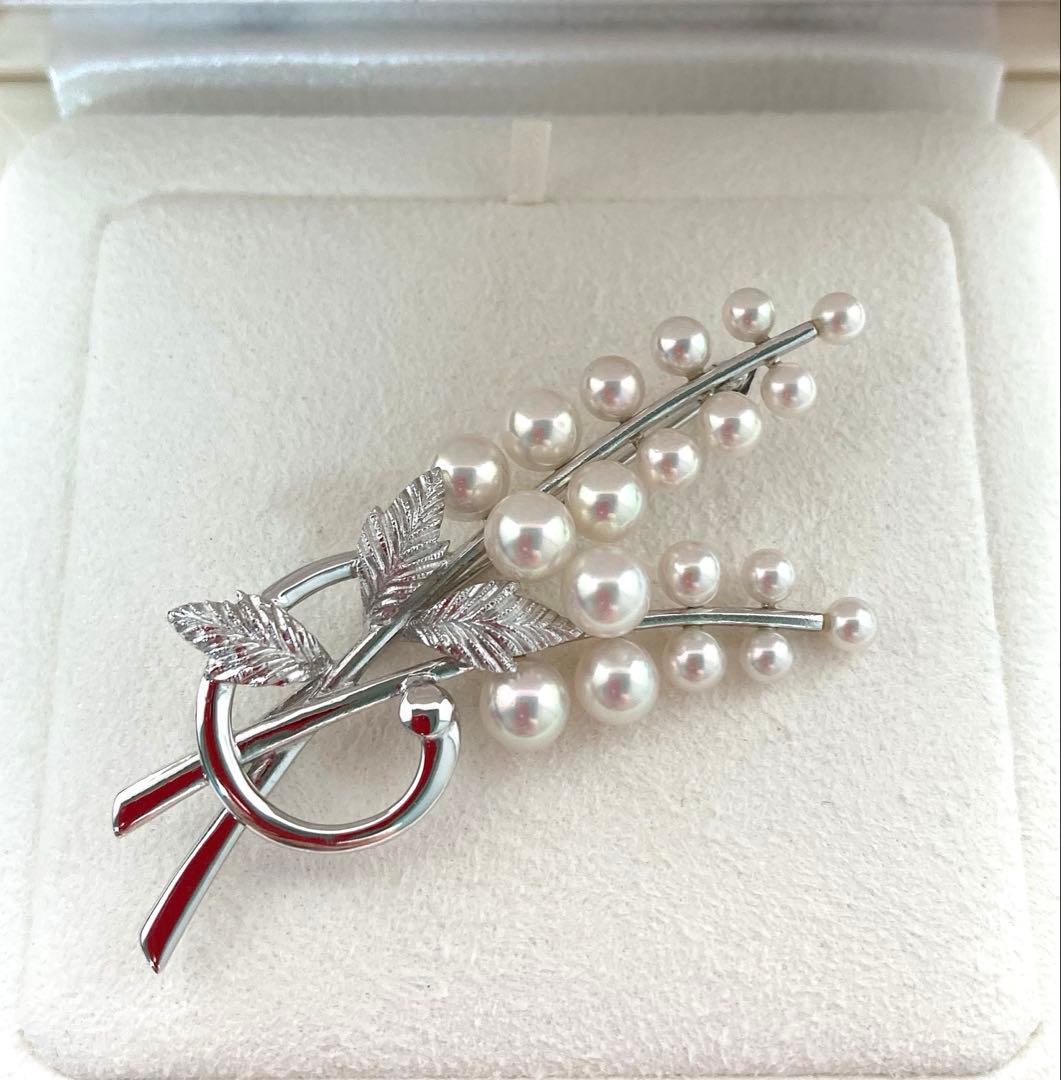 【極美品】ミキモト パール ベビーパール ブローチ ボタニカル フラワー リボン