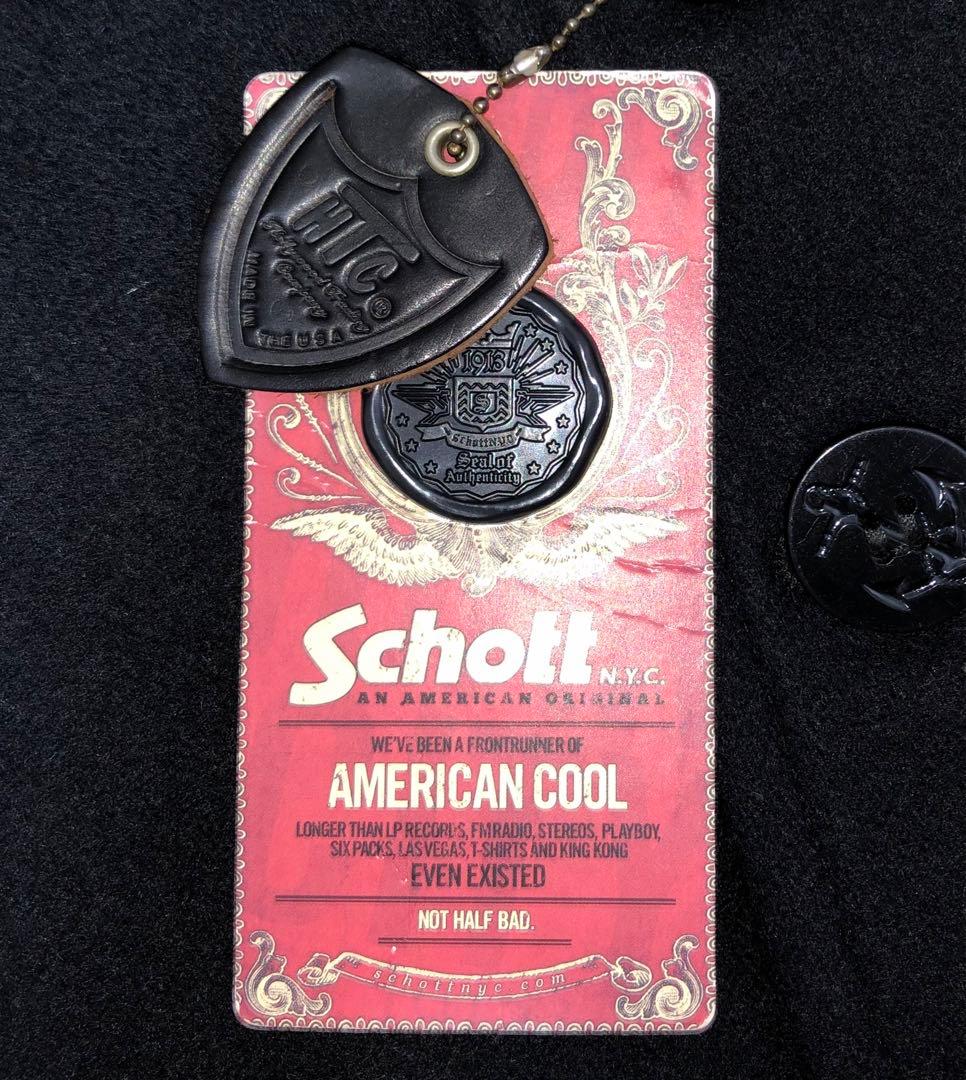 34 新品 Schott x HTC 753US Pコート スタッズ タイト 黒