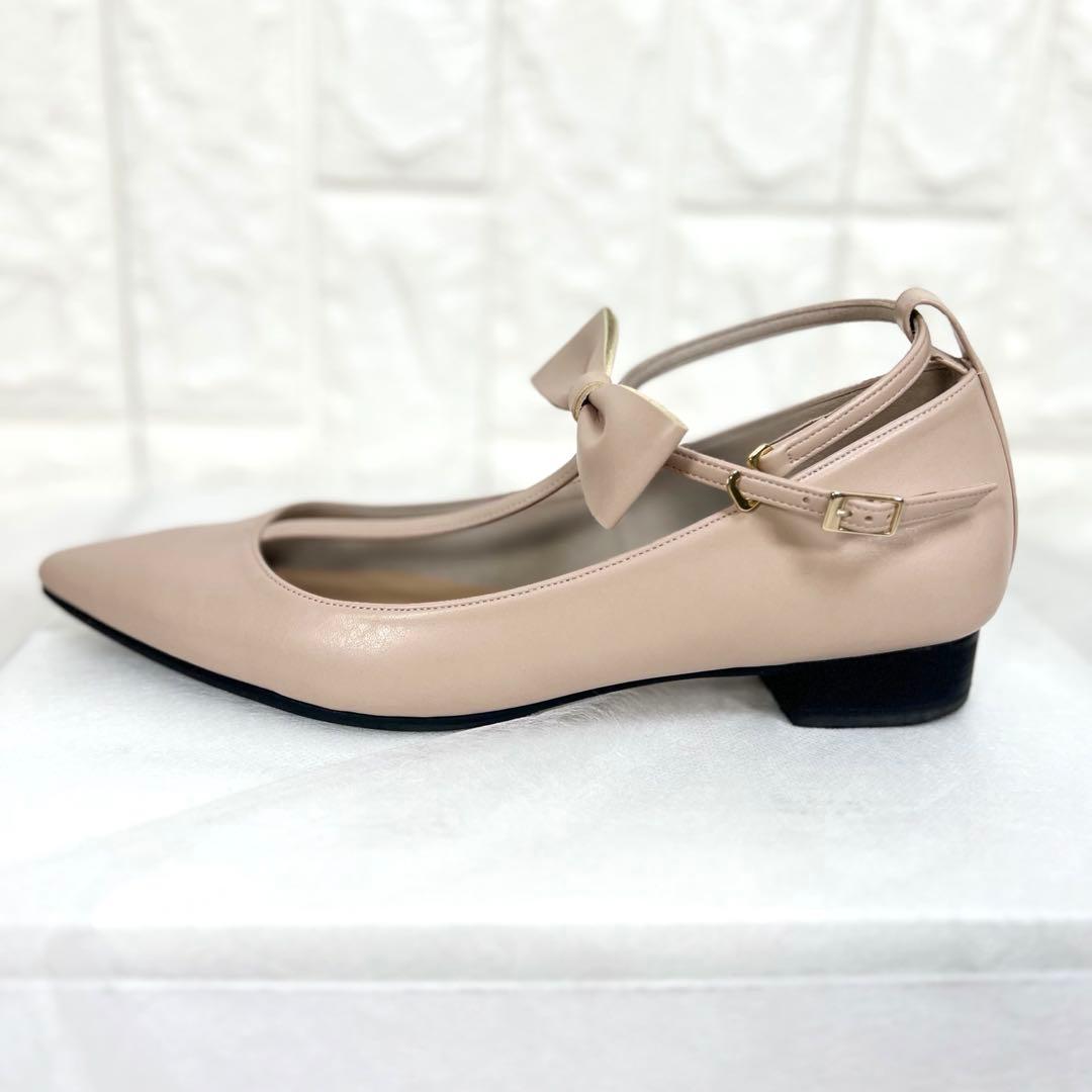 美品♡OHGA オーガ　Tアンクル　リボンパンプス　レザー　フラットパンプス