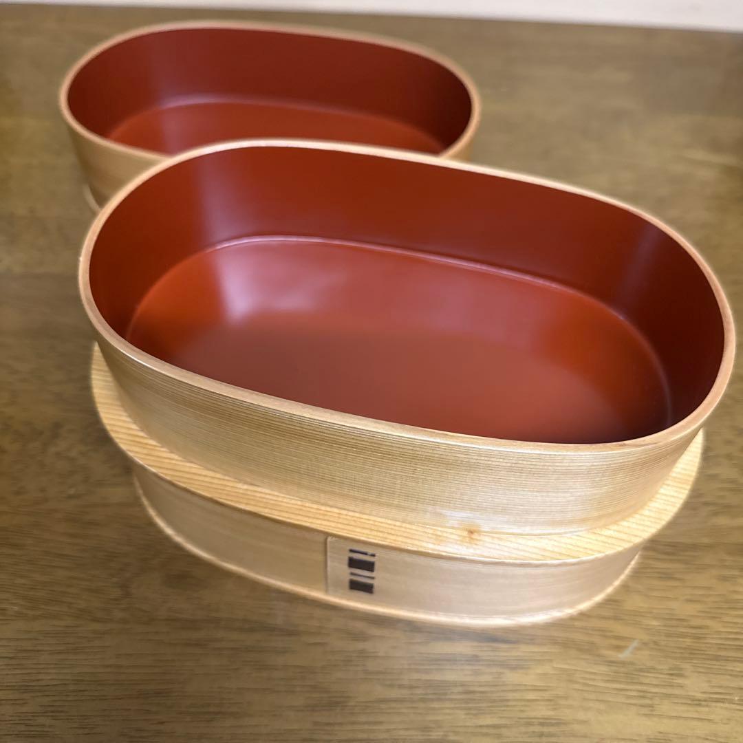 秋田　曲げわっぱ　未使用　弁当箱 朱塗　2段重ね