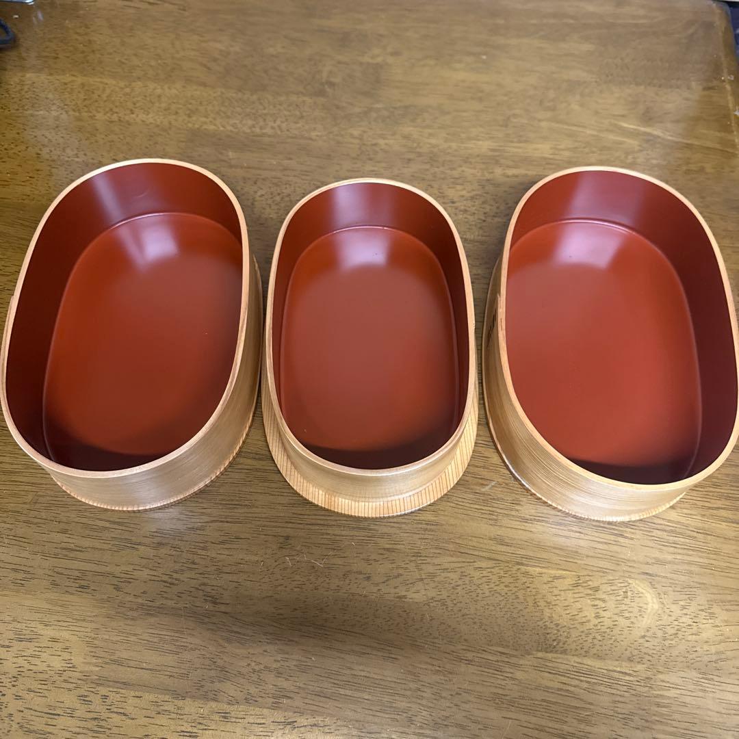 秋田　曲げわっぱ　未使用　弁当箱 朱塗　2段重ね