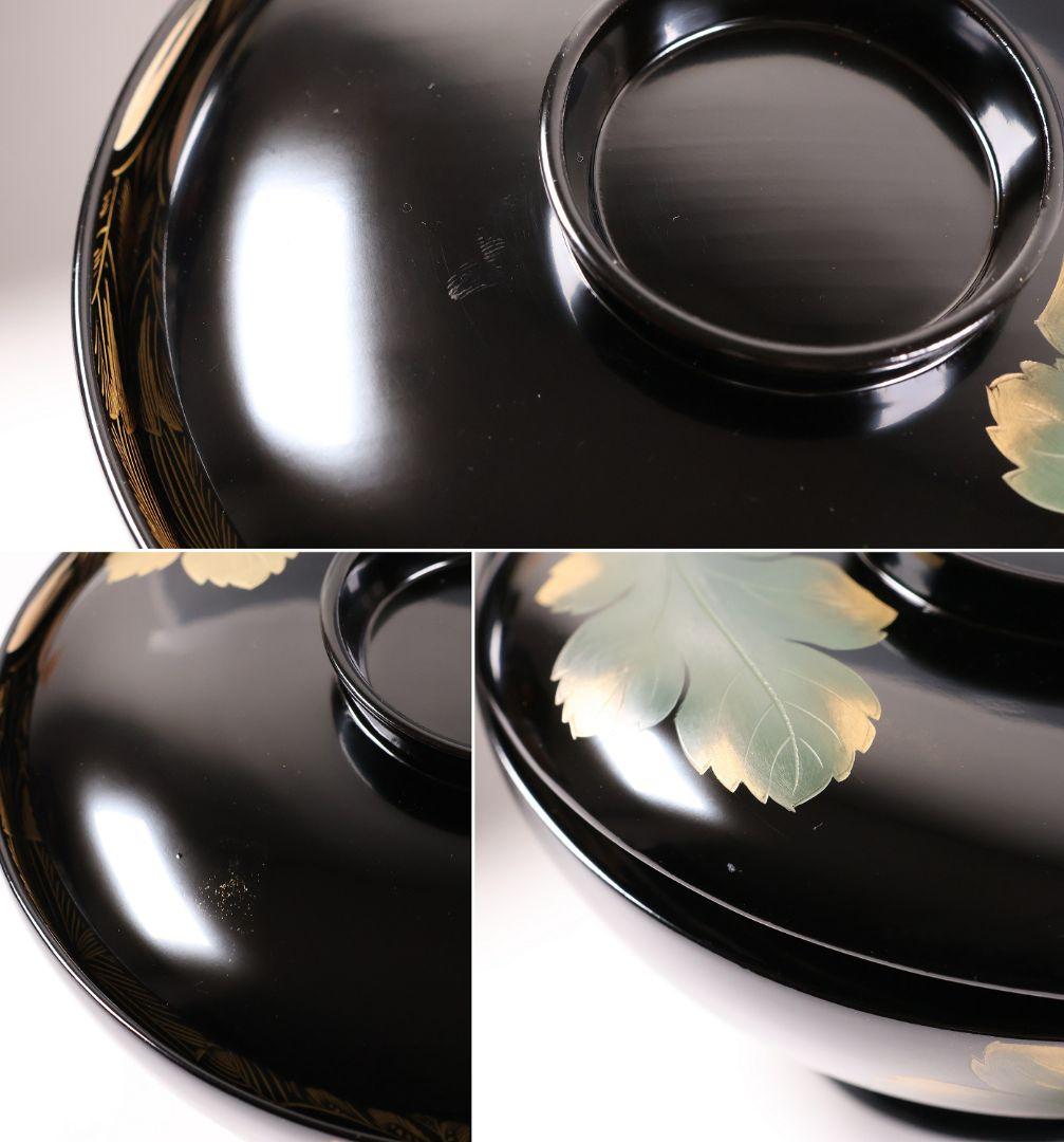 【CM366】輪島塗 塩徳屋漆器店 沈金 菊尽 煮物椀 五客 木製漆器 黒塗