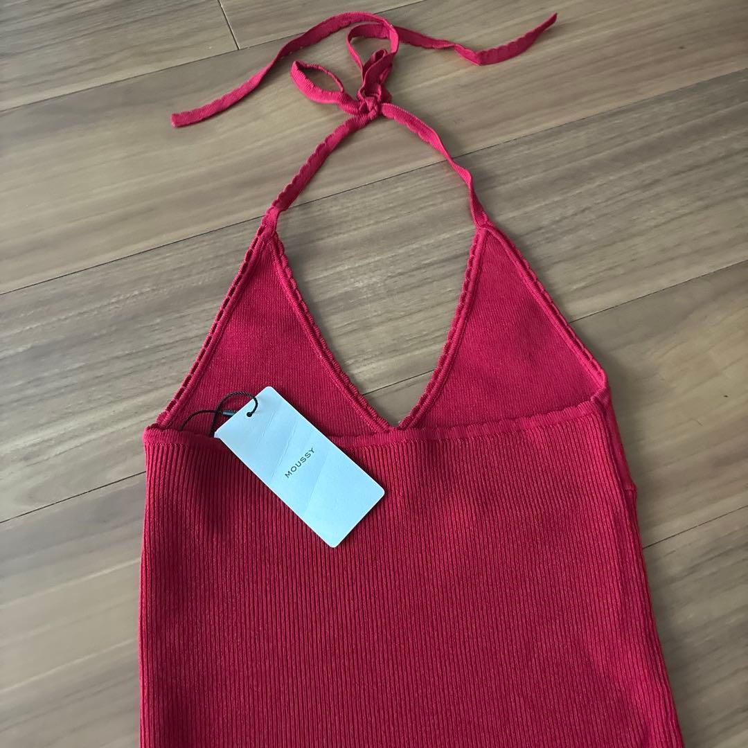 MOUSSY HALTER KNIT キャミ キャミソール レッド