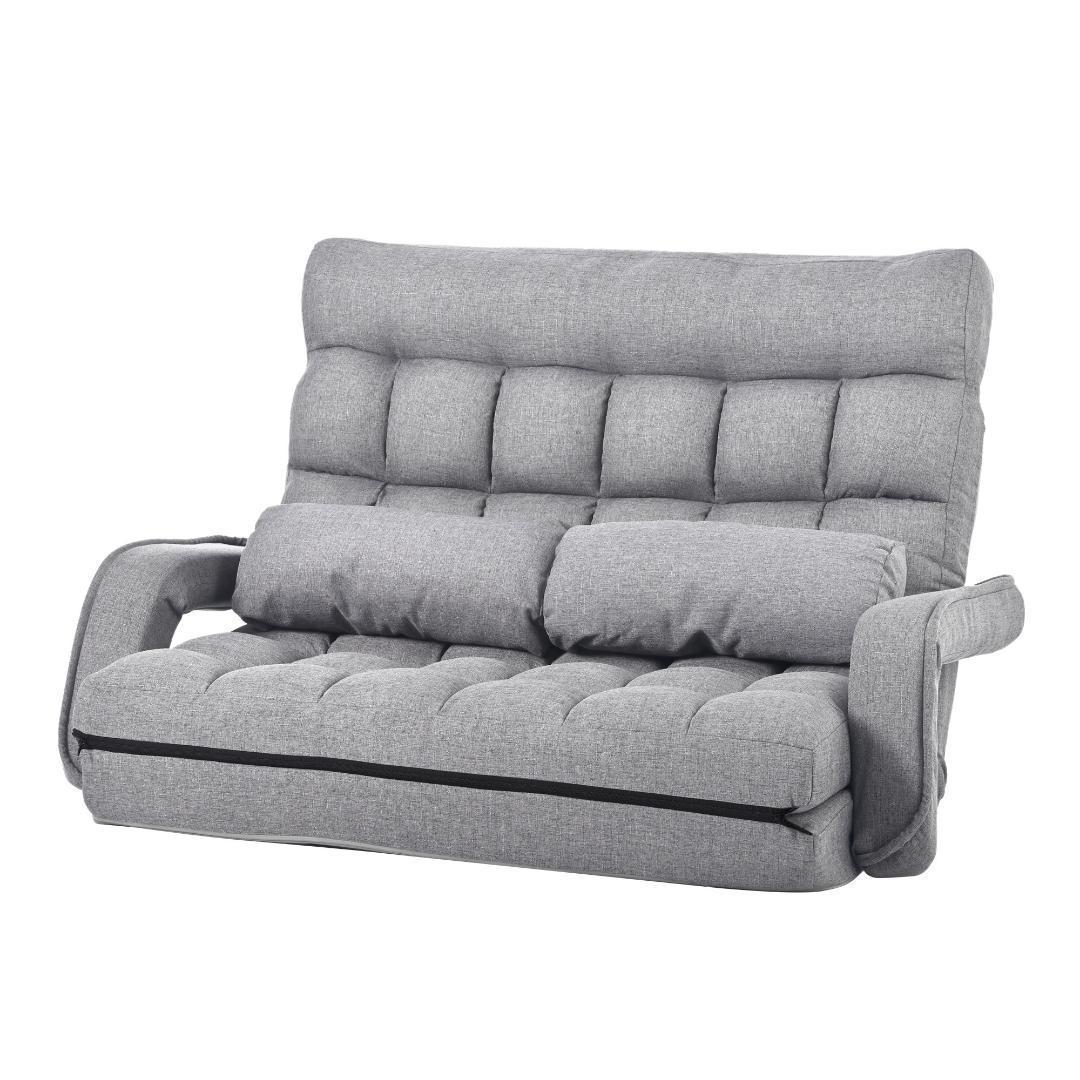 座椅子 4WAY リクライニングソファ 折りたたみ座いす 2人掛け【ライトグレー