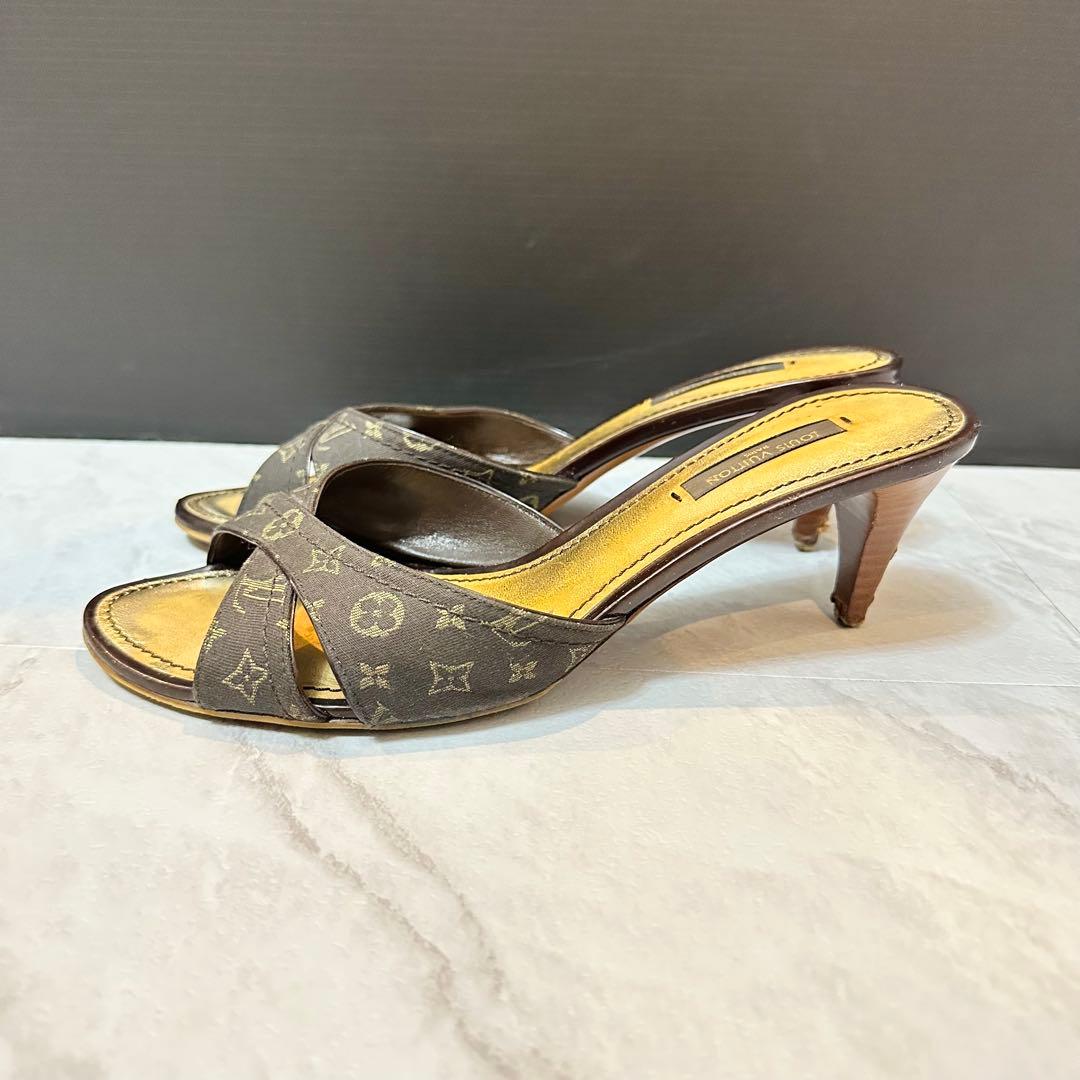 LOUIS VUITTON クロスストラップ ミュール ブラウン モノグラム