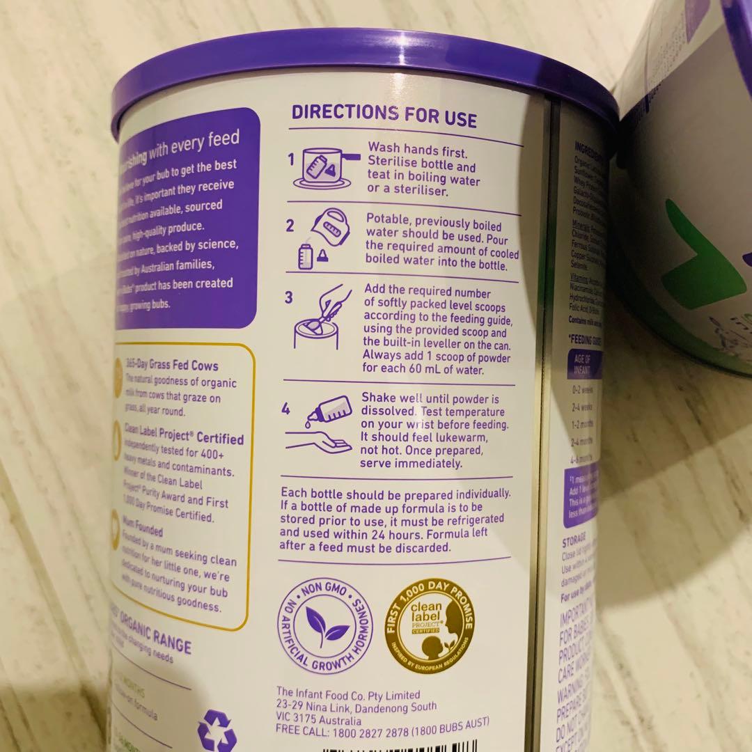 bubsOrganicバブズバブス粉ミルク800gステップ2(6〜12ヶ月)×6