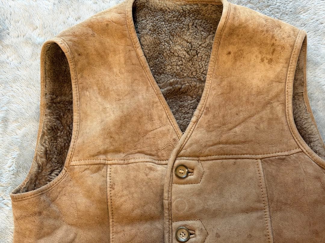 80s 90s 羊革 ムートン ボアベスト ベージュ