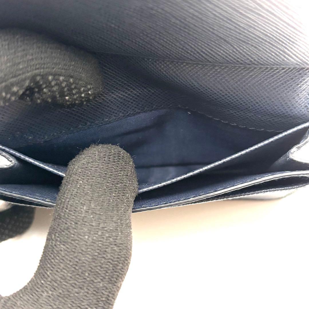 プラダ カードケース 名刺入れ シルバーロゴ サフィアーノ レザー ネイビー