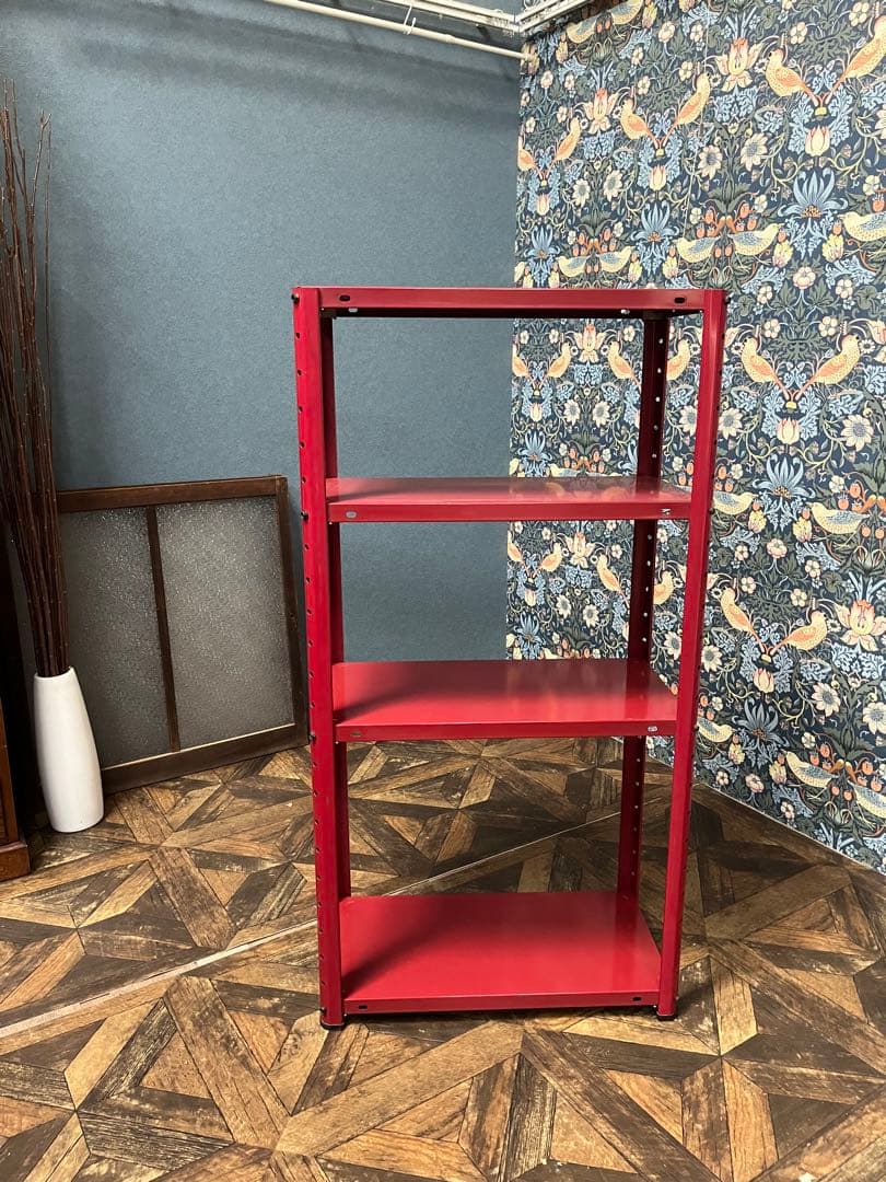 赤 スチール棚 スペースエイジ 昭和レトロ 当時物 インテリア レトロポップ