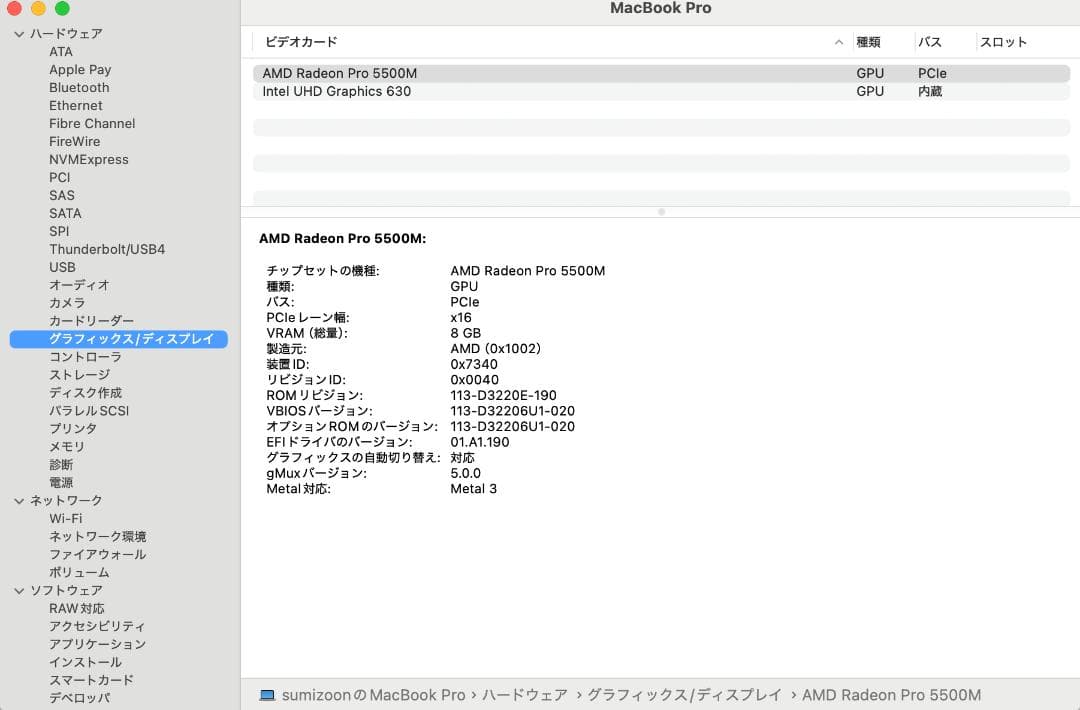 MacBook本体 MacBook Pro16 Corei9 32GB 1TB Radeon Pro