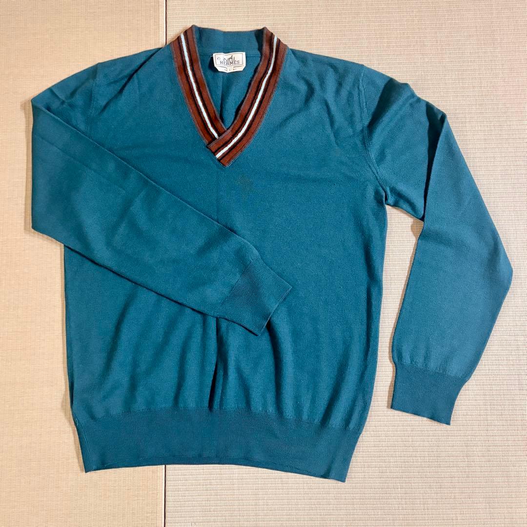 【イタリア製】HERMES カシミア シルクVネックセーター L