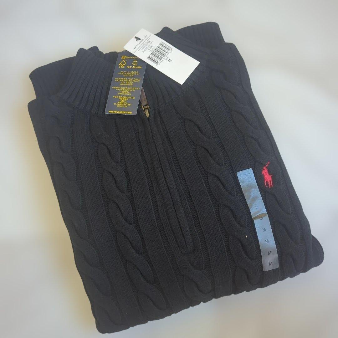 【新品】ポロラルフローレン ハーフジップ ケーブルニット ブラック M