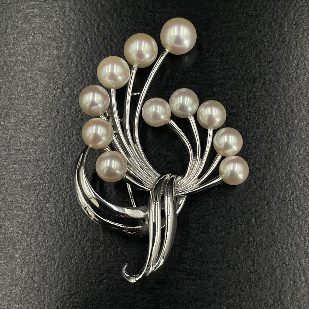 美品　MIKIMOTO　ミキモト　パール　ブローチ　あこや真珠　11粒　MS刻印