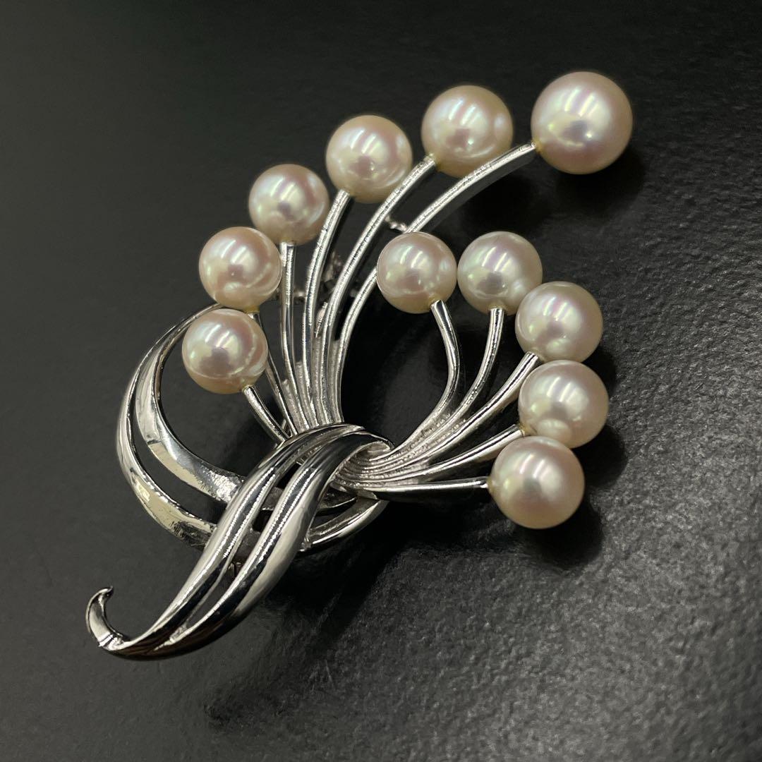 美品　MIKIMOTO　ミキモト　パール　ブローチ　あこや真珠　11粒　MS刻印