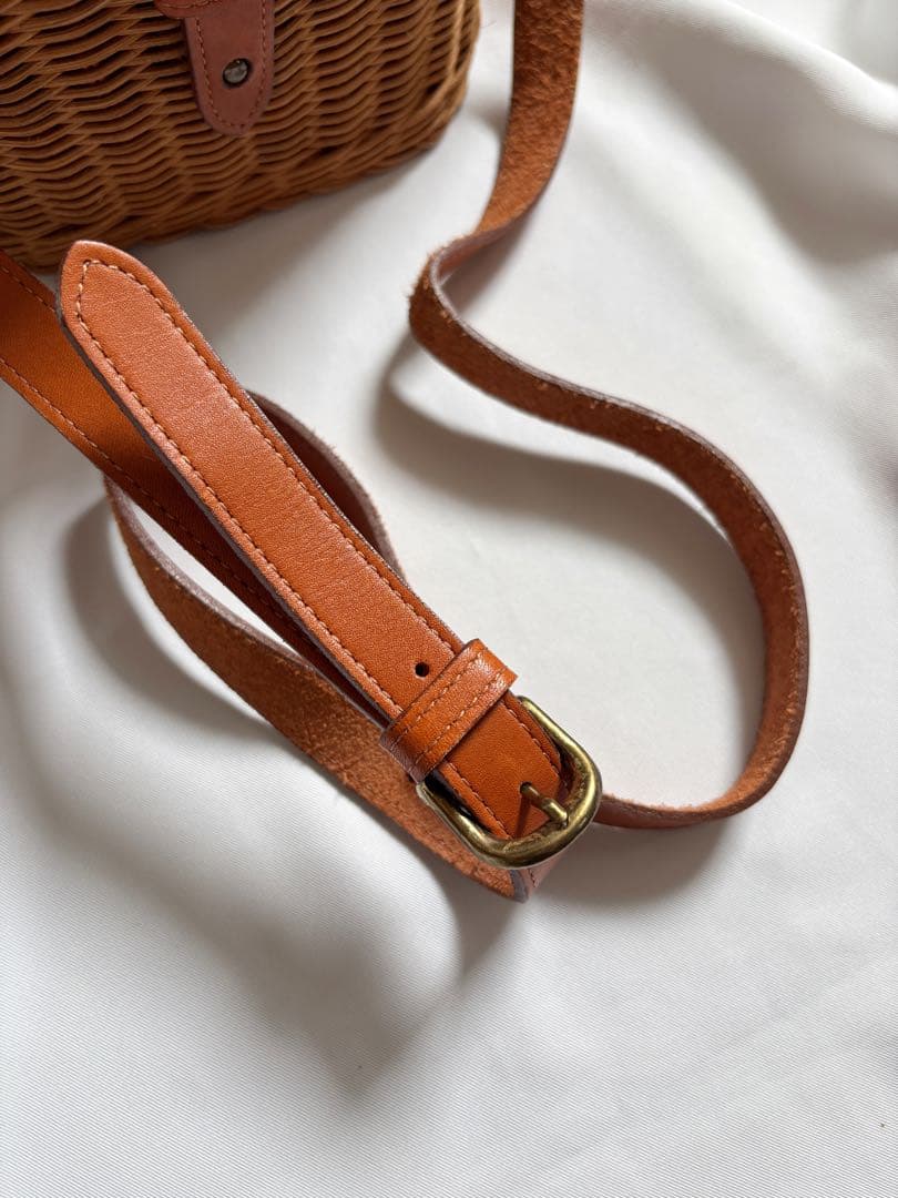 25115 ラタン　かご　バスケット　ショルダー　バスケットバッグ レザー