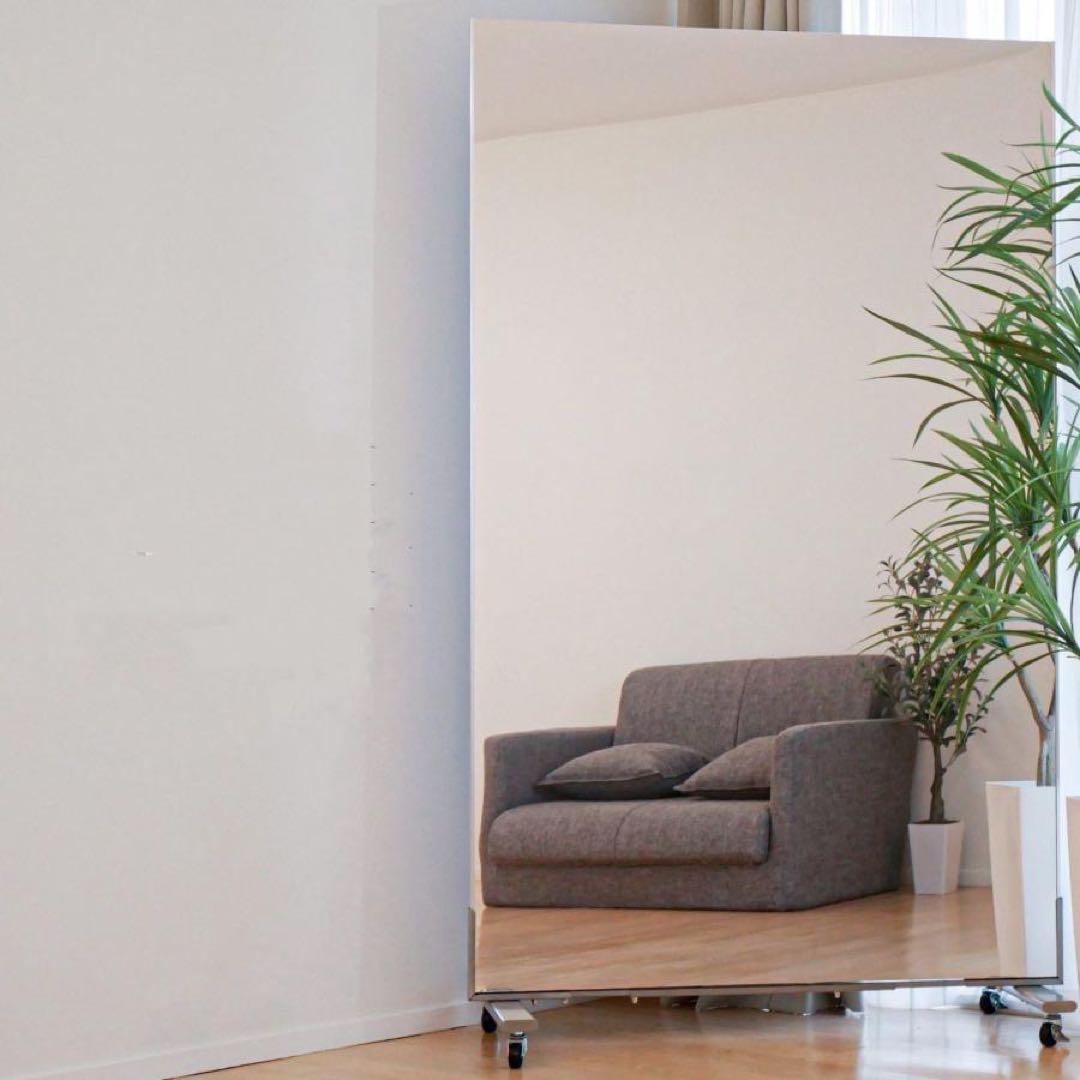 ダンスミラー 割れない鏡 幅100cmｘ160cm キャスター付き　フレーム銀