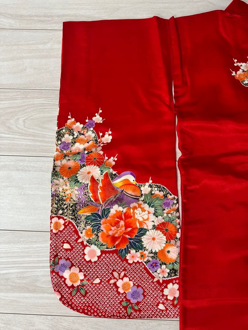 七五三　子ども　着物　小物一式　髪飾り　巾着　扇子　草履　赤