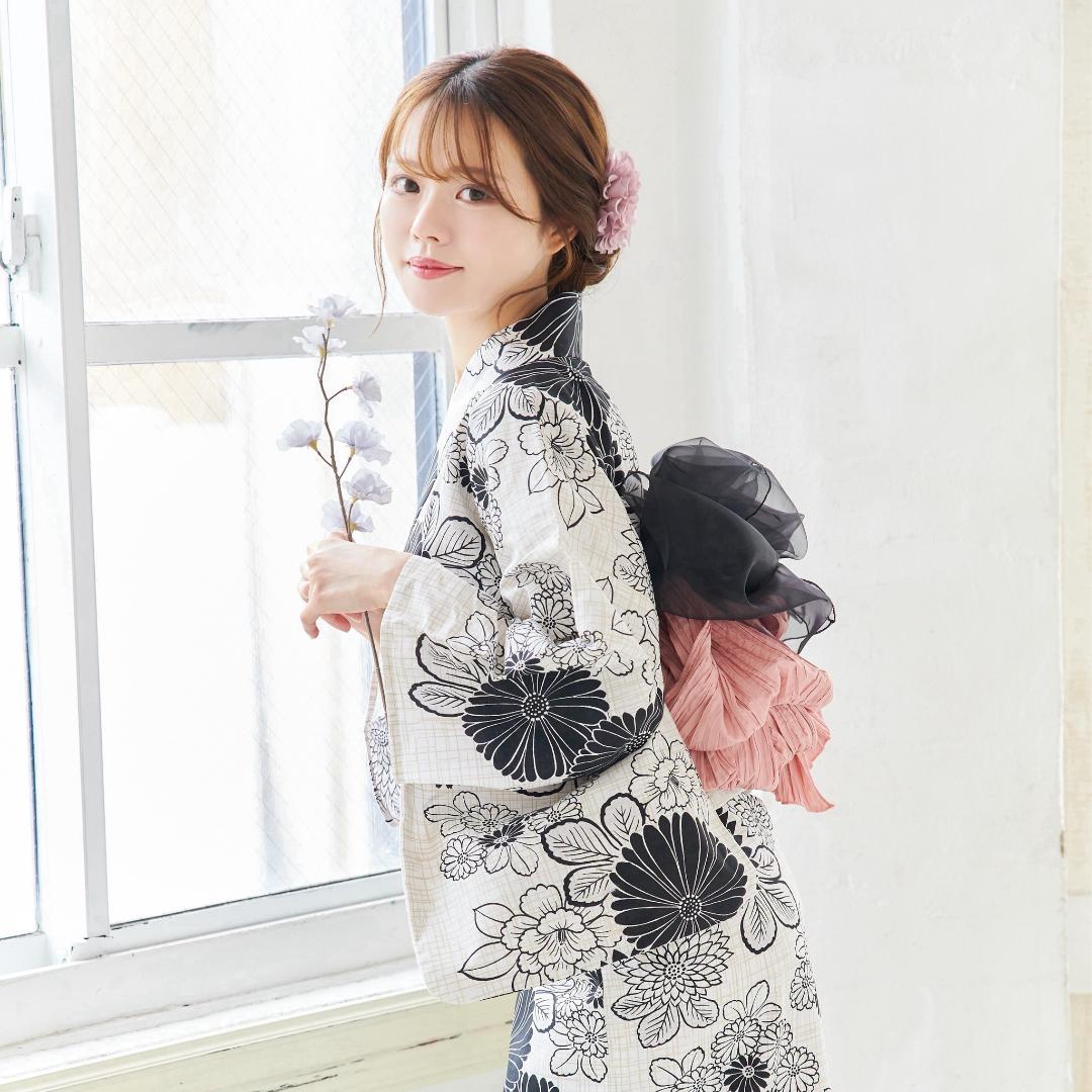 新品 浴衣 セット 浴衣セット ゆかた 大人 レディース 黒 白 Y4-73