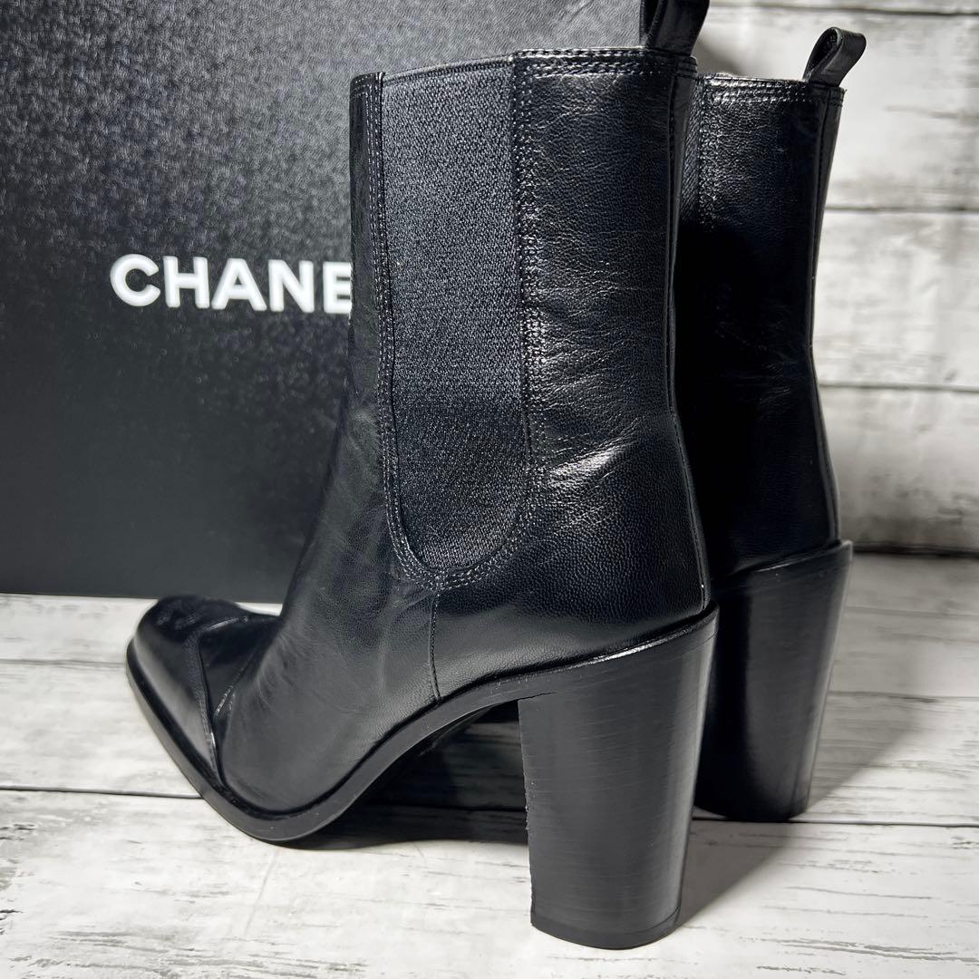 箱付きCHANELシャネル サイドゴアショートブーツ36ココマーク黒ブラック23