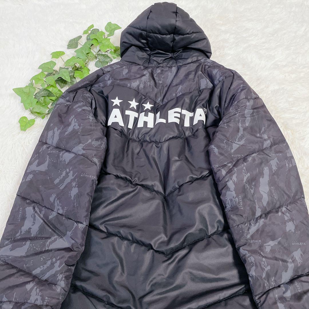 美品　アスレタ　中綿入ロングコート　ベンチコート　カモフラ柄　ロゴ入　Oサイズ