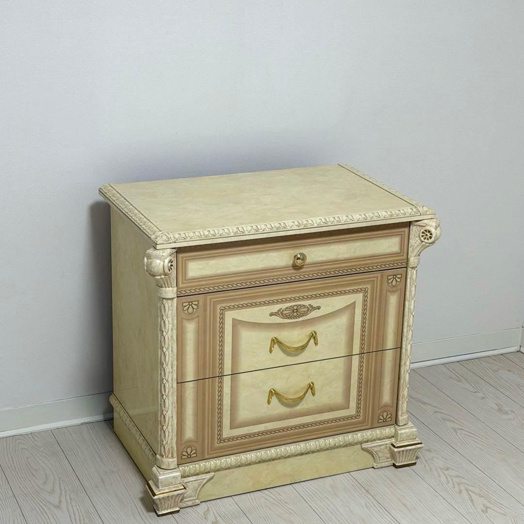 ロココ調 アンティーク サイドチェスト 3段 アイボリー